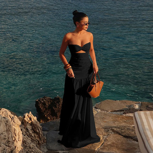 Moda <span class=keywords><strong>de</strong></span> verano para mujer, <span class=keywords><strong>chica</strong></span> caliente, estilo playero, vacaciones, patrón sólido, hasta el suelo, sin tirantes, vestidos huecos, ropa - Product Image 5