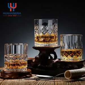Whiskey Glass HUAHANGNA Custom Engrave Old Fashioned Round Heavy Base Crystal Glass Cocktail Whiskey Glasses For Whisky Bar Party