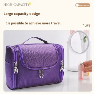 Custom Logo Embroidered Quilted Zipper Waterproof 3-6L Capacity <b>Makeup</b> Bag Women Personalized Travel Cosmetic Pouch Oxford <b>Case</b> - Product Image 5