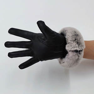 Gants chauds d'hiver pour femmes nouvelle mode Rex fourrure de lapin en peau de mouton en <span class=keywords><strong>cuir</strong></span> écran tactile mitaines cyclisme voyage décontracté - Product Image 5