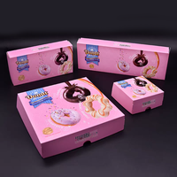 Boîte d'emballage pliable pour beignets avec impression UV de logo vif, boîte rose alimentaire pour desserts, beignets, macarons, mini-gâteaux