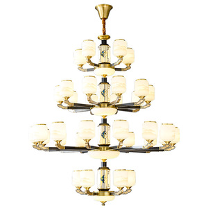 Lámpara de araña de estilo chino con múltiples cabezales LED para sala de estar, decoración del hogar, lámpara de techo redonda con base para bombilla E27 - Product Image 3