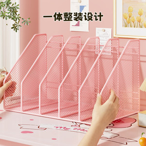 <b>Desktop</b> Document Organizer 6 Compartment Mesh File Rack Office Storage <b>Shelf</b> For Papers And Supplies Pink - Product Image 4