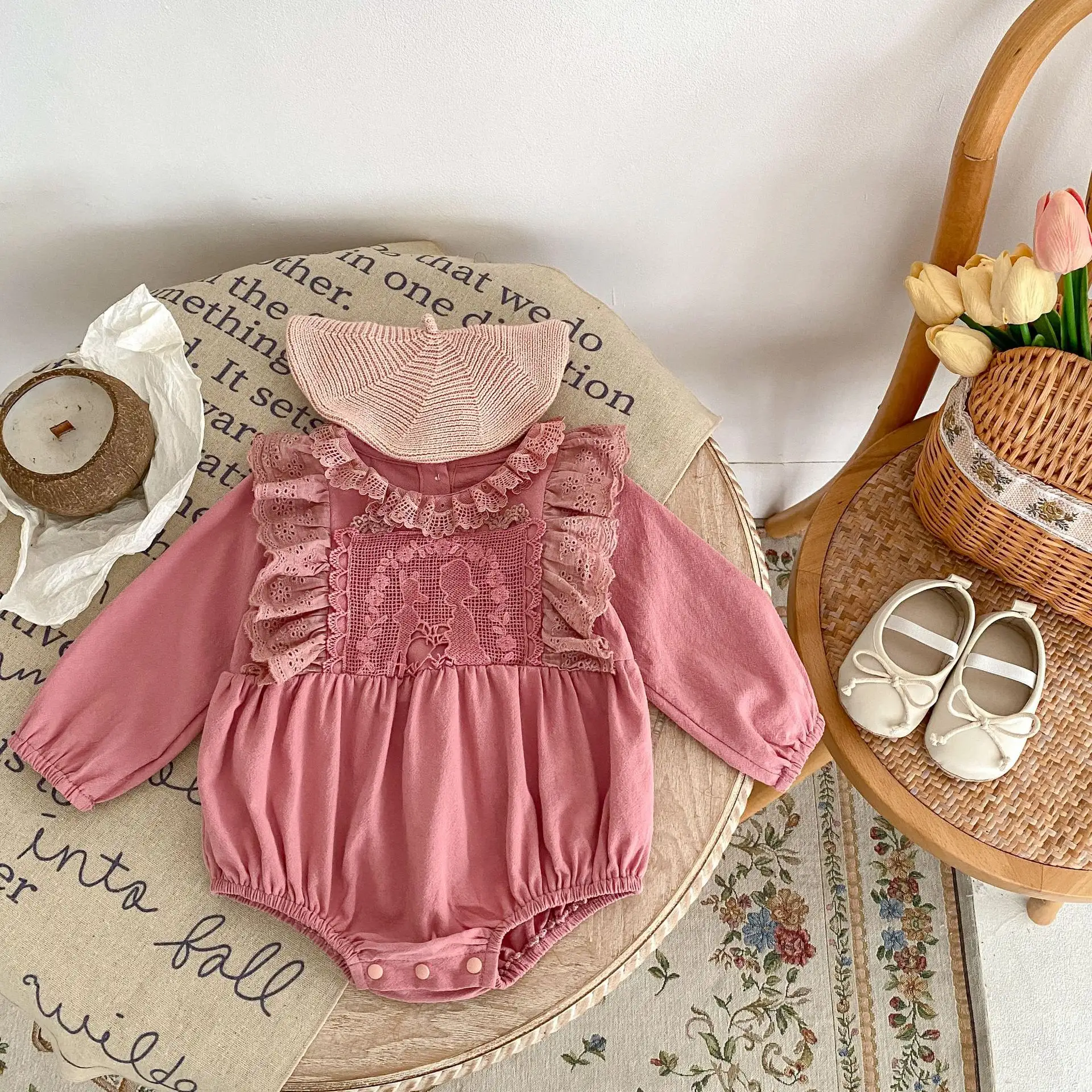 Ins Boutique Spring Autumn Infant Kids Jumpsuits Long Sleeve Ruffles Lace Princess Baby Girl Romper