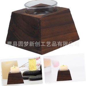 Cross-border wooden minimalist European retro <b>black</b> wooden trapezoidal <b>candlestick</b> Christmas wedding home candle - Product Image 1