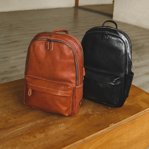 Genuine Leather <b>Backpack</b> <b>Brown</b> Unisex Laptop <b>Backpack</b> Commuter Travel Bag Solid Color Shoulder Strap Winter 2023 - Product Image 4