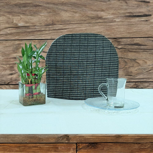 Juego de fundas para tetera hechas a mano con diseño lineal en gris oscuro y negro |   Diseño tejido minimalista con rayas que retienen el calor |   Poliéster - Product Image 2
