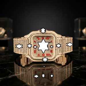 Montre rectangulaire de luxe pour homme avec lunette sertie de diamants et chiffres romains rouges, cadran analogique, fermoir pliant - Product Image 1