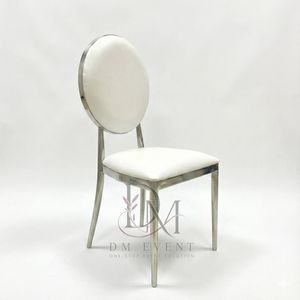 Silver Round Silver Medallion Back Stainless Steel Event Chair with <b>White</b> <b>Cushion</b> for Wedding and Hotel Banquets Wholesale - Product Image 2