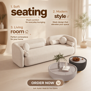 MULIGNA <span class=keywords><strong>Divano</strong></span> Curvo in Tessuto Bianco Crema, Stile Nordico Minimalista Moderno e Lussuoso, Arredamento per Soggiorno Personalizzabile OEM ODM - Product Image 3
