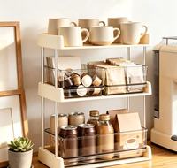 En stock : Étagère de rangement multi-niveaux en plastique pour cuisine et bar à thé, organisateur de vaisselle, de collations et d'épices, pour la maison