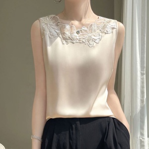 Canotta Estiva da <span class=keywords><strong>Donna</strong></span> 2025 in Pizzo Tinta Unita, Maglia Senza Maniche in Raso - Product Image 4