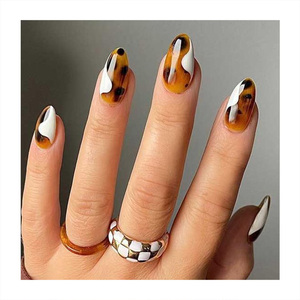 Gran oferta, patrón de flores largas de almendra, uñas postizas hechas a mano, uñas artificiales <span class=keywords><strong>pegadas</strong></span> suaves de acrílico, Etiqueta Privada, prensa en las uñas - Product Image 4