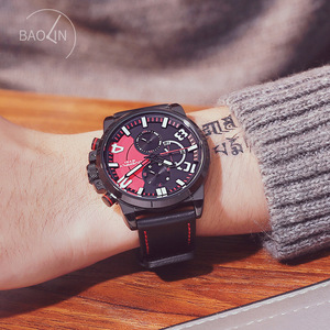 Montre-bracelet multifonctionnelle décontractée pour hommes, bracelet en cuir - Product Image 5