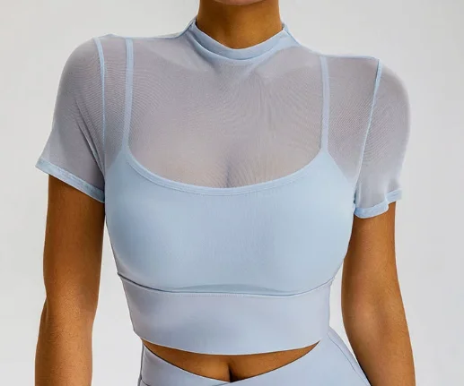 Women's Summer Breathable Soft Mesh Sexy Fitness and Yoga Top Short Sleeved