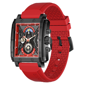 Montre à quartz Lige 8965 <span class=keywords><strong>de</strong></span> luxe rouge à <span class=keywords><strong>la</strong></span> mode <span class=keywords><strong>avec</strong></span> bracelet en caoutchouc, phase lunaire, affichage 24h, chronographe, montre <span class=keywords><strong>de</strong></span> loisirs, concept automatique - Product Image 1