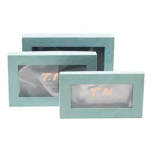 Paper Boxes PVC Window Blue Rigid Cardboard Magnetic Closure Custom Packaging Square Gift Box With Clear Lid