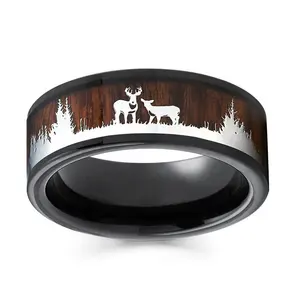 Jewely Factory Supplier Stainless Steel Men Rings Enamel Secret Woods Finger Ring Elk Deer Wood Ring
