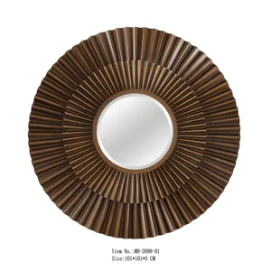 Hand Hammered Round Brass Color Metal Mirror with Silver Mirror Sheet