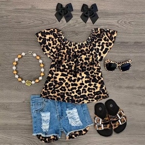 Wholesale Ruffle <strong>Leopard</strong> <strong>Print</strong> Off Shoulder Tops Kids Wear Denim Shorts Clothes Set Summer <strong>Outfits</strong> <strong>for</strong> Toddler <strong>Girls</strong> - Product Image 5