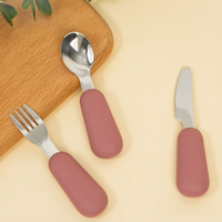 Fubon 304L Silicone Acier Inoxydable Sans BPA Couverts Cuillère Fourchette Ensemble de 3 Pièces Ustensiles d'Apprentissage de l'Autonomie Alimentaire Vaisselle pour Bébé