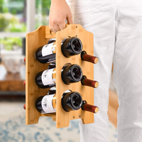 Étagère à vin en bambou Portable, rangement en bois, pour 6 bouteilles, 1 pièce