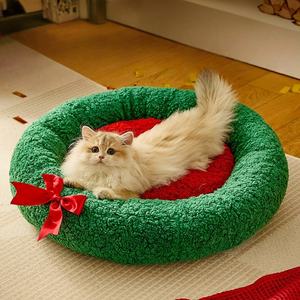 Vente chaude ronde lit pour animaux de compagnie doux nid de couchage pour animaux de compagnie noël Portable chat chien lit de couchage - Product Image 3