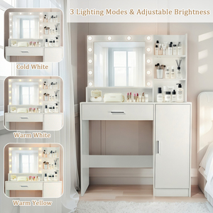 Coiffeuse avec Miroir et Lumières Coiffeuse avec Étagères Ouvertes pour Chambre <span class=keywords><strong>Dressing</strong></span> - Product Image 3