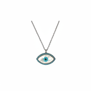 Collier design mauvais œil en métal couleur argent avec chaîne fine et bracelets à maillons - Product Image 2