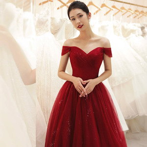 Off The Shoulder Red Evening Gown Sweetheart Neckline Tulle Dress For Wedding Banquet Party Formal Occasion - Product Image 2
