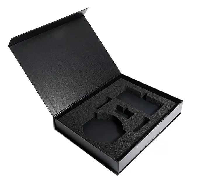 Wholesale custom black rigid cardboard gift foldable magnetic paper packaging box
