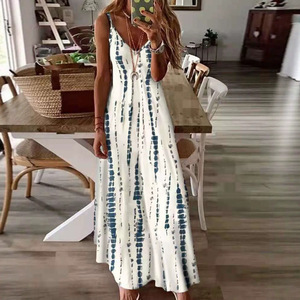 Robe longue évasée à bretelles spaghetti pour femme, grande taille, imprimé floral tie-dye, style bohème décontracté, pour dropshipping Shopify - Product Image 5