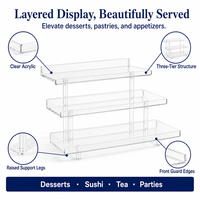 Support de service surélevé transparent à 3 niveaux, personnalisé et très demandé, pour buffet de mariage, desserts, pâtisseries, sushis, présentoir à gâteaux en acrylique