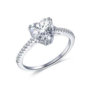 Anillo de Plata 925 con Baño de Rodio y Moissanita Grande Kirin Diamond, Tallas 6, 7, 8 y 9, Anillo de Corazón para Mujer - Product Image 1