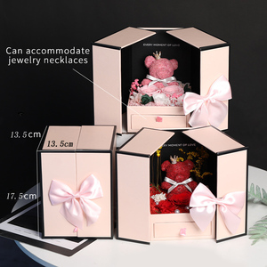 Factory Hot <strong>Sales</strong> Preserved Flowers Ring Necklace Box for Valentine's Mother's Day Gift <strong>Moss</strong> Bear <strong>Rose</strong> Drawer Jewelry Box - Product Image 2