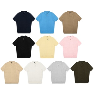 Camiseta de Algodón Transpirable para Hombre, Modelo SS25, Color Sólido para Bordado, Suéter de Punto Trenzado de Manga Corta - Product Image 1