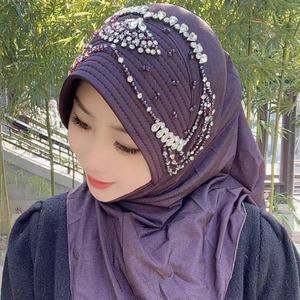 Mütevazı malezya zarif güzel ziyafet yaz başörtüsü anında parti kadınlar için elmas taş elbise hicap hwomen - Product Image 2