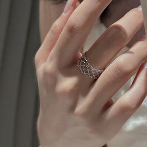 Bague en argent pur S925, fabrication artisanale italienne, dentelle tissée, simple, tendance, bague à tirer, design de niche, incrustation fine, accessoire de coiffure - Product Image 2