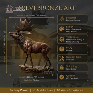 Statua di <span class=keywords><strong>Alce</strong></span> in Bronzo a Grandezza Naturale TREVI |   Scultura di <span class=keywords><strong>Alce</strong></span> in Fusione a Cera Persa 200cm per Decorazione di Giardini, Lodge e Ville - Product Image 2