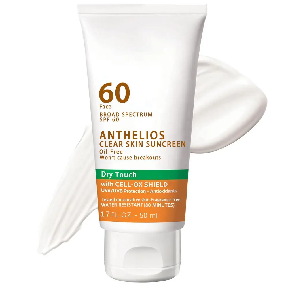 Fabricante de cuidado facial Protección UVA UVB Antioxidantes SPF 60 + Protector solar Resistente al agua No graso Tamaño de viaje Crema solar