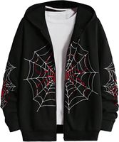 Sweat à capuche zippé imprimé toile d'araignée rouge pour homme Streetwear Sweat-shirt décontracté à coupe ample avec capuche pour les tenues quotidiennes et à la mode