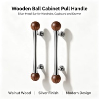 Poignée de meuble en bois de noyer, bouton de tiroir en chrome poli, quincaillerie de style Mid-Century pour porte de placard de cuisine
