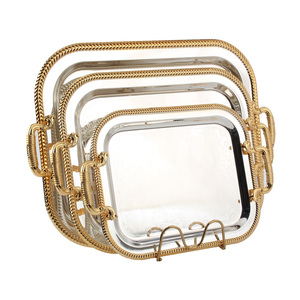 Plateau de service rectangulaire en fer pour cupcakes, assiettes à dessert aux fruits pour les fêtes, plateau de service avec poignées - Product Image 3