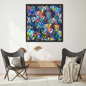 Banksy Love Hearts Printed Canvas: Colorful Graffiti Artwork,<b>BLACK</b> <b>FRAMED</b> CANVAS - Product Image 3