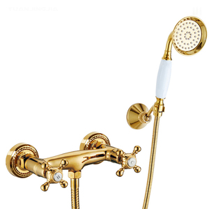 Robinet européen en laiton brossé à double poignée, ensemble de douche mural avec tête de douche, cartouche céramique, jets cascade/pluie/brume, pour appartement, <span class=keywords><strong>WC</strong></span> - Product Image 1