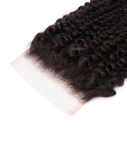 Extensions de cheveux humains brésiliens noirs 100 % vierges Remy, bouclés crépus, avec closure en dentelle 4x4, pour femmes, haute qualité, fabriquées à la machine, vente en gros - Product Image 2