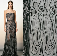 Stickerei-Spitzenstoff - Gold Silber Art Deco Geometrischer Strass-Pailletten-Netzstoff - Verstärkter Luxus-Stoff für Hochzeit und Brautmode