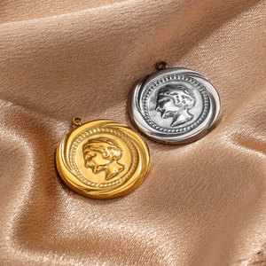 จี้เหรียญชุบทอง 18K PVD ลายโรมัน |   จี้เครื่องประดับสไตล์วินเทจสำหรับสร้อยคอและการทำเครื่องประดับ DIY - Product Image 4