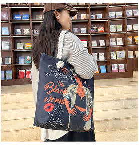 Bolsa de Mano de Lona con Diseño de Chica Africana, Logotipo Personalizado, Estilo Caricatura, con Asa de Cuerda, Venta al Por Mayor - Product Image 5