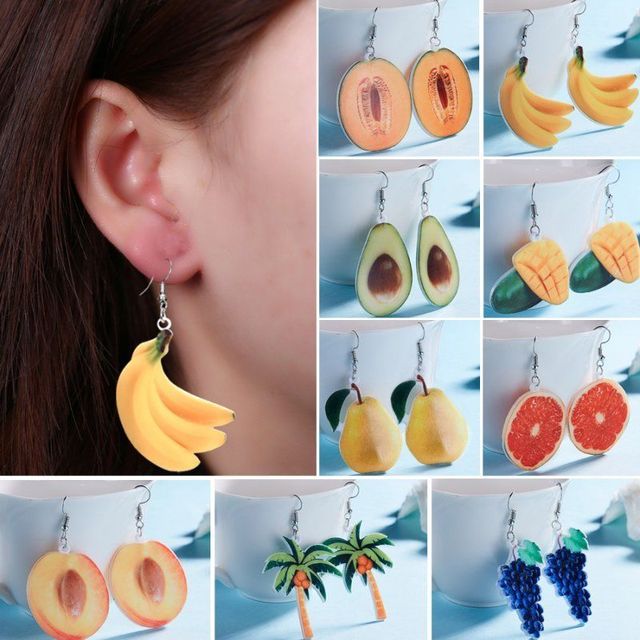 New Fashion Acrylic Fruit Drop Earring Sweet Strawberry Apple Orange Kiwi Watermelon Peach Banana Dangle Earrings for Women Girl